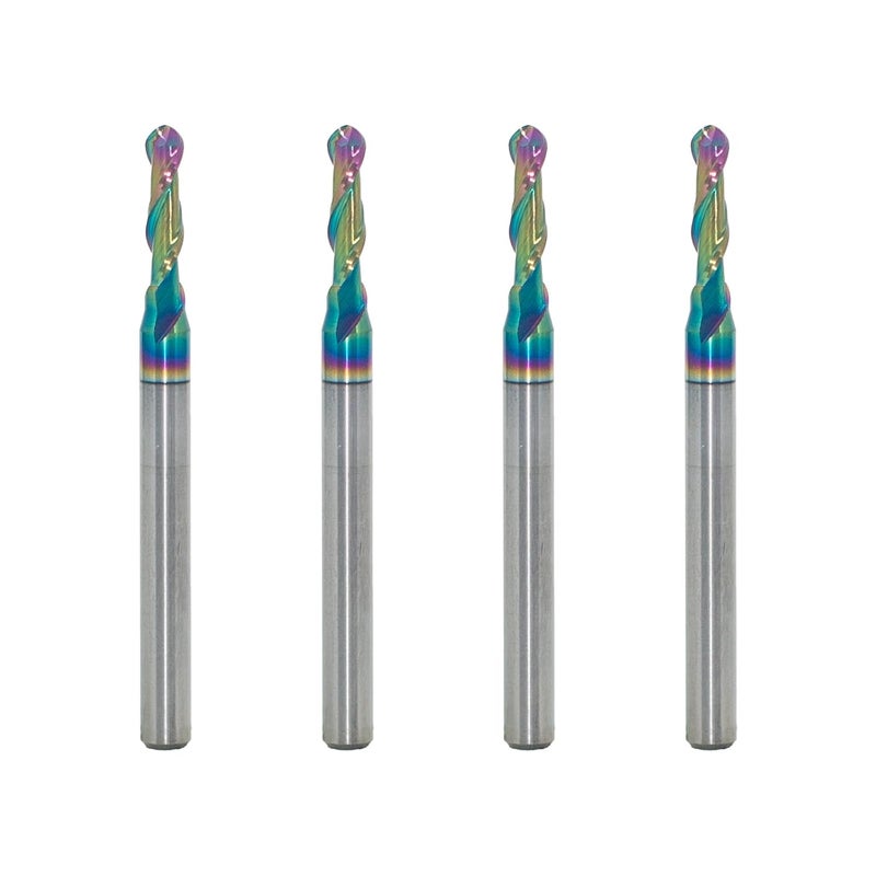 JIANXING 3/32" DLC Coated 2-Flute Carbide Ball Nose End Mill, Ideal for Aluminum, Copper Alloys, and Plastic Machining – High Precision & Wear-Resistant Cutting Tool (4 Pieces) - Image 1